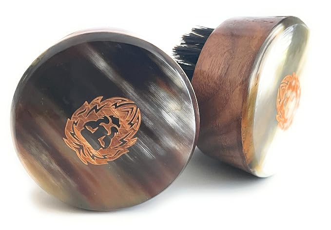 Premium Handmade Round Oxhorn Medium Stiff Natural Boar Bristle Men’s Travel Beard and Hair Care Brush