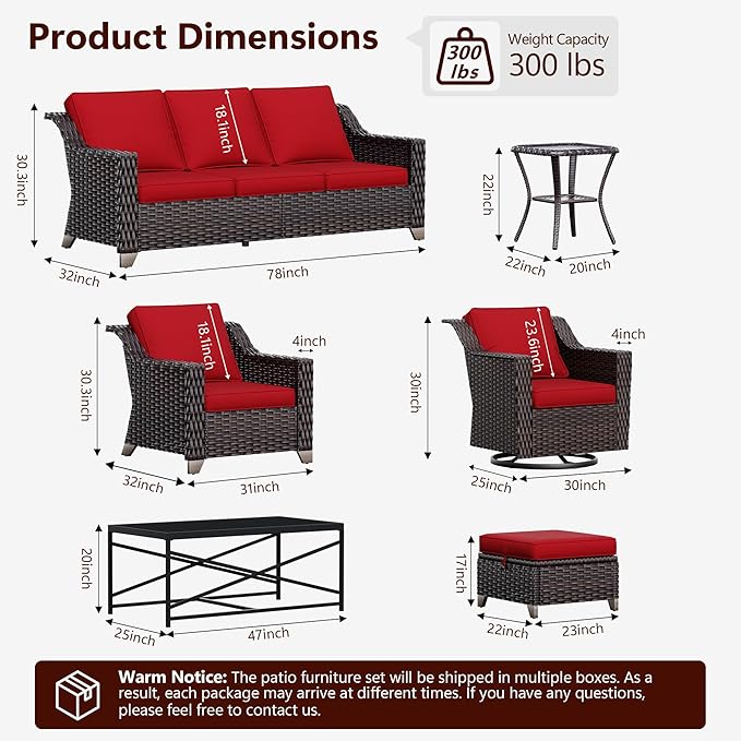 3 Pieces Wicker Patio Furniture, Luxury Outdoor Rattan Furniture with 2 Patio Swivel Chair,Side Table, Wide Armrest, Thickened Cushions, Ideal for Deck, Porch Use