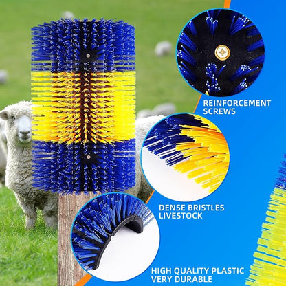 Extra Large Size Livestock Scratching Brush, Upgraded Horse/Goat/Cow/Cattle Scratcher Brush for Grooming, Itch Relief Horse Scratcher Brushes Kit with Two Sets of Mounting Screws(4-Pack,Yellow)