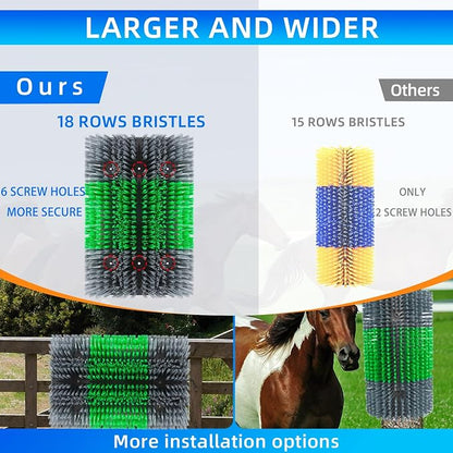 Extra Large Size Livestock Scratching Brush, Upgraded Horse/Goat/Cow/Cattle Scratcher Brush for Grooming, Itch Relief Horse Scratcher Brushes Kit with Two Sets of Mounting Screws(4-Pack,Gray)
