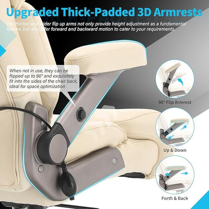 Big and Tall Office Chair 700lbs - Adjustable Headrest&Lumbar Support, 3D Flip Arms, Large Wheels &Heavy Duty Metal Base, Ergonomic High Back Computer Chair Desk Chair, Thick Padded Extra Wide Seat