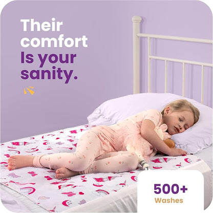IMPROVIA® Pee Pads for Kids - Bed wetting Pads for Kids Potty Training Bed mats for Toddlers Waterproof Reuseable Washable Absorbent, Non Slip - Unicorn Design - Twin Size 34”x36
