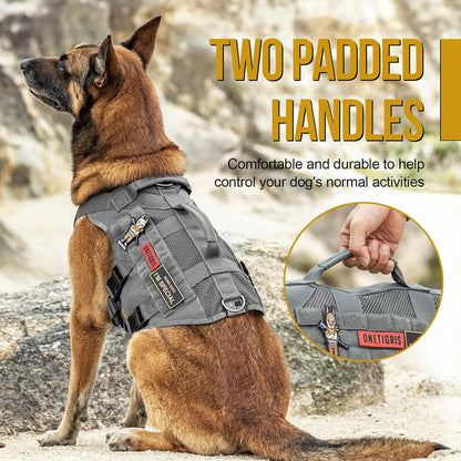 OneTigris Tactical No Pull Dog Harness for Large Dog, Mesh Design Dog Vest Harness Breathable Military Dogs Molle Vests with Handles, Service Dogs Vest Harness for Walking Hiking Training