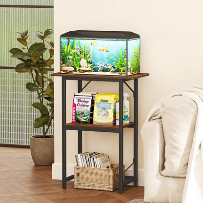 Snughome 10-20 Gallon Fish Tank Stand, Aquarium Stand 2-Tier Storage Shelves, Heavy Duty Terrarium Stand for Home Office Fish Tank Shelf, 24" L x 11.8" W x 30.7" H, Rustic Brown