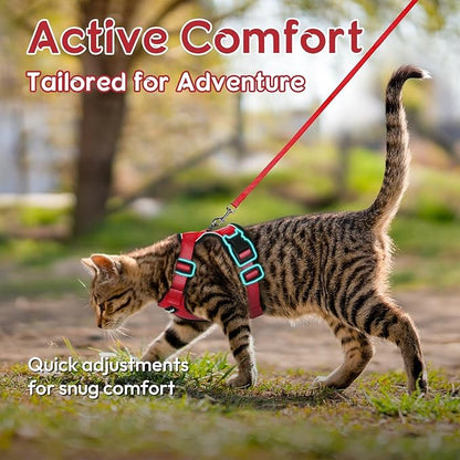 Dooradar Cat Harness and Leash Set, Escape Proof Safe Adjustable Kitten Vest Harnesses for Walking, Easy Control Soft Breathable Mesh Jacket with Reflective Strips for Cats, Red, XS