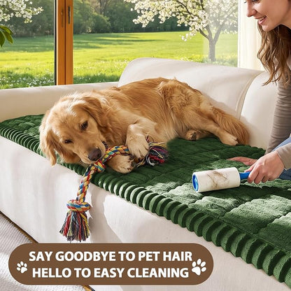 FUANGUI Waterproof Couch Cover Sofa Cover for Dogs and Pets Sofa Protector | Non-Slip Washable Fuzzy Soft Cat Bed Sofa Slipcover for 2-3 Cushion Couch Sofa Pet Friendly, Dark Green, 27.6" x 82.7", 1 pcs