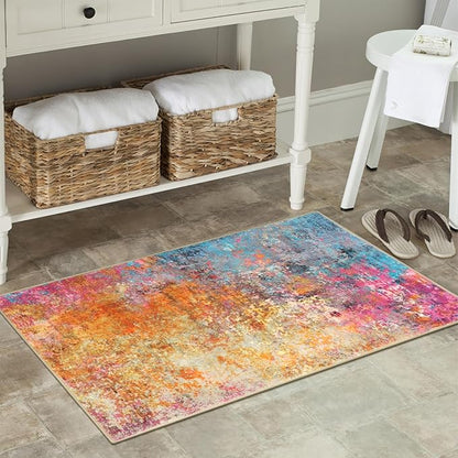 Lahome Modern Abstract Area Rug - 2x3 Small Kitchen Rug Washable Rugs for Entryway Colorful Bathroom Rug Non Slip, Rainbow Contemporary Front Indoor Doormat Floor Throw Carpet for Bedroom