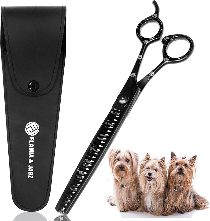 Professional Dog Grooming Chunker Shears/Scissors with Paw Prints for Dogs, Cats & Pets (Right Handed, Black, Stainless Steel 8 Inch)