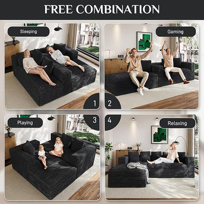 Modular Sectional Sofa, 107" L Shaped Cloud Couch Plush Corduroy Deep Seat Boneless Sofas with 5 Pillows Long Chaise Lounge Couches Memory Foam for Living Room - Dark Grey, Left Facing Chaise