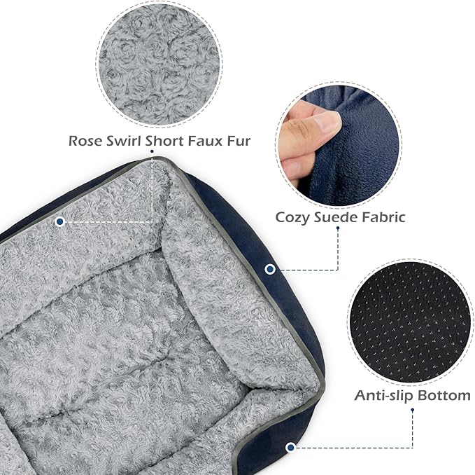 Large Dog Bed Rectangle Washable Orthopedic Soft Calming Sleeping Durable Pet Cuddler with Anti-Slip Bottom