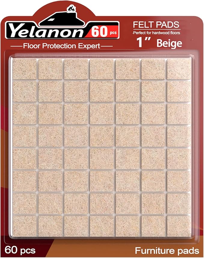 Yelanon Felt Furniture Pads -60 Pcs Premium Felt Pads for Chair Legs Furniture, Floor Protectors for Hardwood Floors, Beige