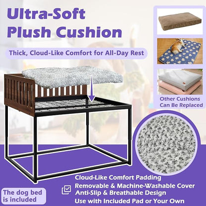 Beside Dog Bed,2 Panel Adjustable Height Dog Bunk Beds,47''x 31'' Metal Dogs Bed Frame with Cushion,X-Large