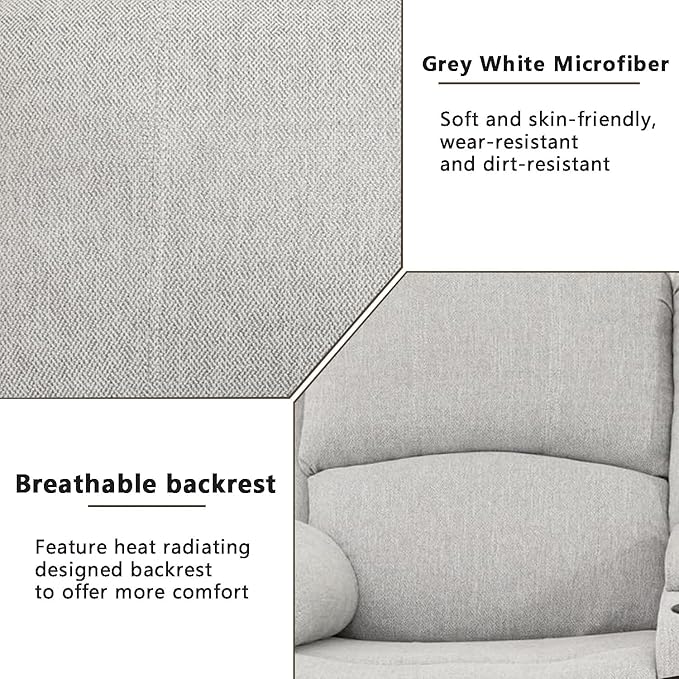 A Ainehome Living Room Furniture Set Leather Recliner Sofa Set Loveseat Chair Furniture Sofa Set for Living Room/Small Space/Rv/House/Office/Theater Seating (B-Grey White Microfiber, Sofa(3seater))