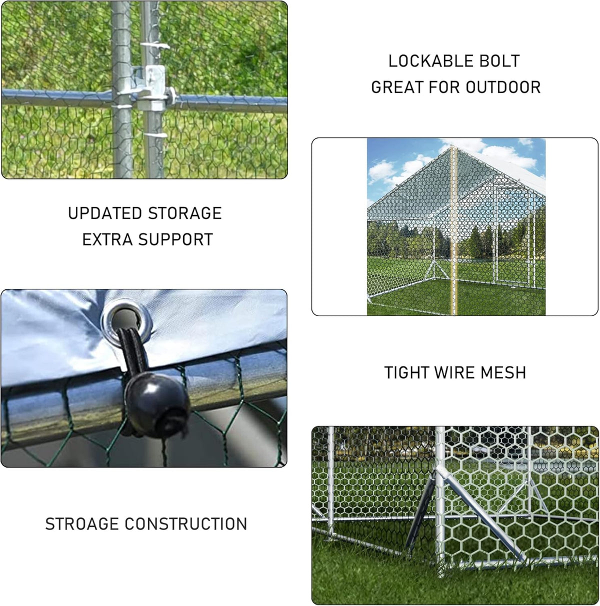 Large Metal Chicken Coop with Run Walk-in Poultry Cage Chicken Runs House Pen Cage Spire Roofed Chicken Coops with Anti-Ultraviolet Cover for Outdoor Yard Farm Use 9.8’L x 19.7’W x 6.4’H