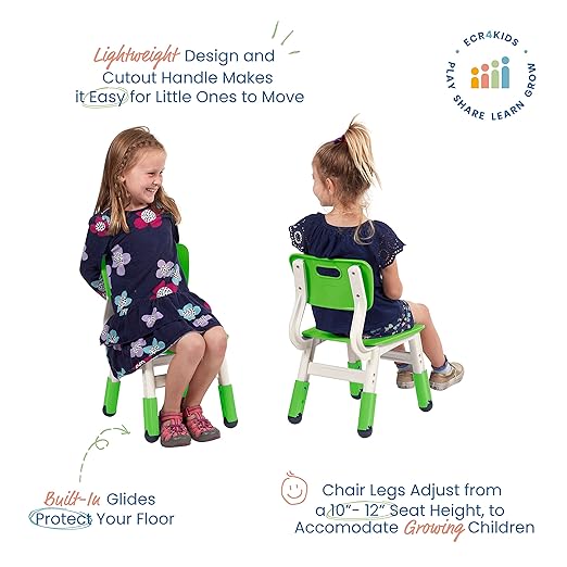 ECR4Kids Classroom Adjustable Chair, Flexible Seating, Grassy Green, 2-Pack
