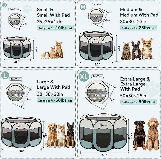 Sieidihit Dog Cat Pet Playpen Puppy Crate Cage Indoor Outdoor, Large Grey | Pet Nursing Enclosure Camping Rest Zone for Recovering Pets New Pet Quarantine Room Portable Pop Up Easy Set up lightweight