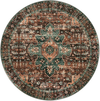 Moynesa Ultra-Thin Washable Round Rug - 3Ft Brown Entryway Rug Low Pile Bathroom Circle Mat, Non Slip Non Shedding Indoor Kitchen Floor Accent Carpet for Bedroom Living Room Foyer Doorway