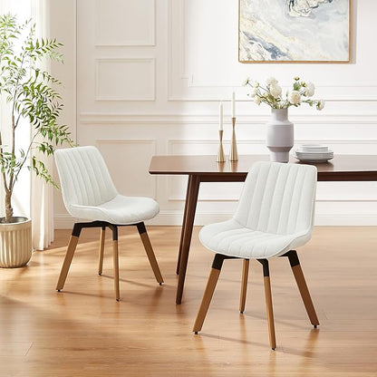 Art Leon Swivel Dining Chairs Set of 2, Mid Century Modern Kitchen Dining Room Chairs, Upholstered Fabric Armless Side Chair with Wood Legs for Living Room Bedroom, Off White