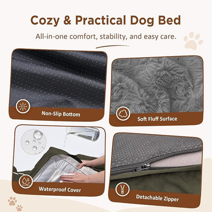 Comfort Expression Waterproof Orthopedic Dog Beds for Extra Large Dog | Supportive Egg Crate Foam XL Dog Bed with Removable Bolster, Dog Couch with Washable Cover & Non-Slip Bottom, 45x35 Inch