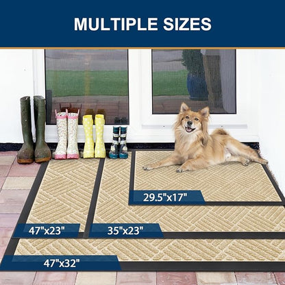 Smiry Front Door Mat Outside Entrance, Heavy Duty Outdoor Indoor Natural Rubber Doormat, Non Slip, Trap Dirt and Moisture, Easy Clean, Low Profile Patio Porch Entryway Mat, 47x23, Beige