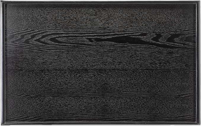 28 x 18 Inches Extra Large Solid Wood Serving Tray for Tea Coffee Table Snack Food Meals Serving Plate Kitchen Party Bar Breakfast Server with Raised Edges Black Wooden Decorative Ottoman Tray