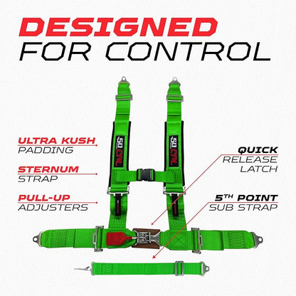 1pc Green 5 Point Harness for Bucket Seat, Latch Release, 9 Color Options, Racing Harness 5 point, Race Car, UTV, RZR [6001A1]