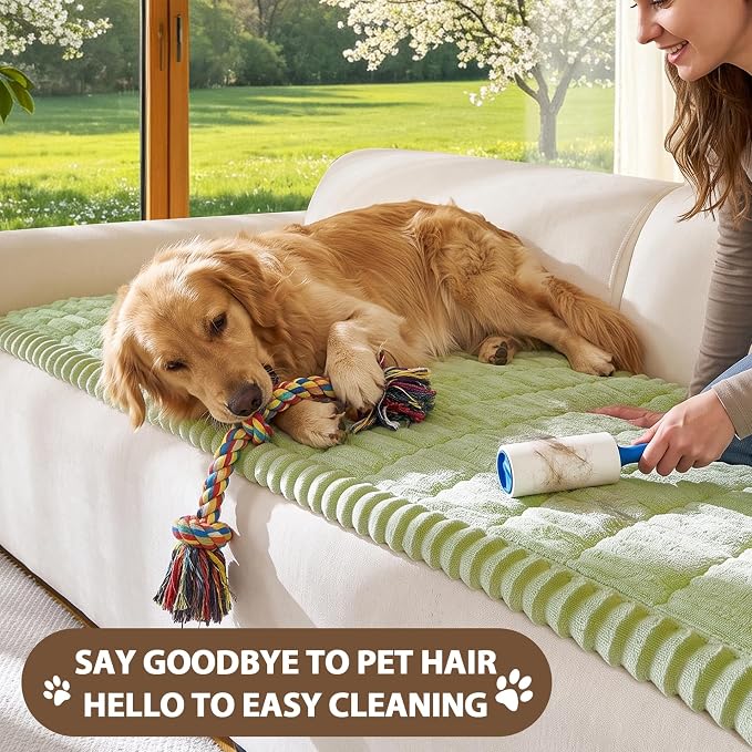 FUANGUI Waterproof Couch Cover Sofa Cover for Dogs and Pets Sofa Protector | Non-Slip Washable Fuzzy Soft Cat Sofa Slipcover for 2-3 Cushion Couch Sofa Pet Friendly, Grass Green, 27.6" x 59.1", 1 pcs