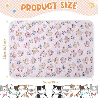 Tatuo 4 Pack Fleece Dog Blankets for Puppy Cats Multi-Size Sleep Mat for Pet Guinea Pig Soft Washable Warm Crate Bed Puppy Teething Toys Print Pattern Blanket Indoor(Beige,30 x 20.5 Inch,Paw)