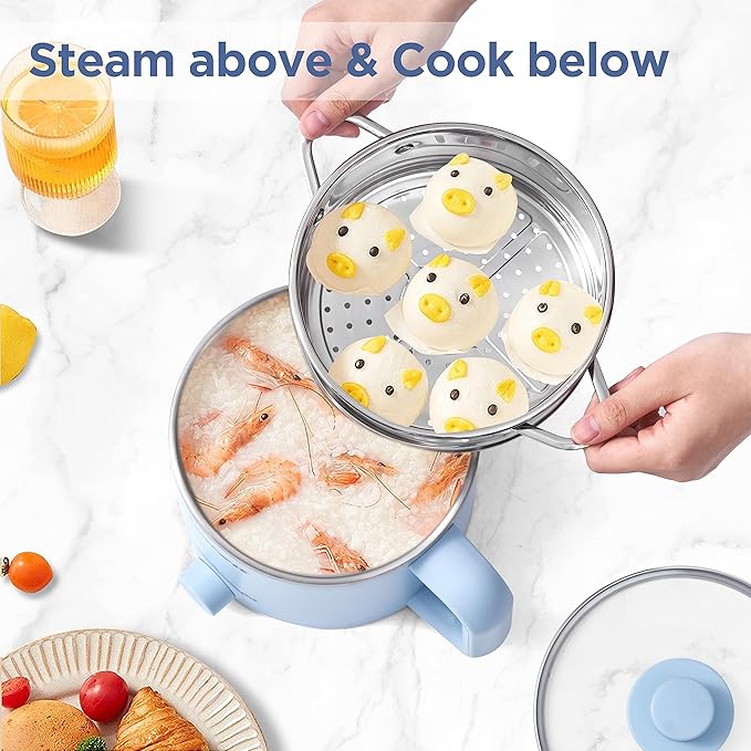 Topwit Hot Pot Electric with Steamer, 1.6L Ramen Cooker, Electric Pot