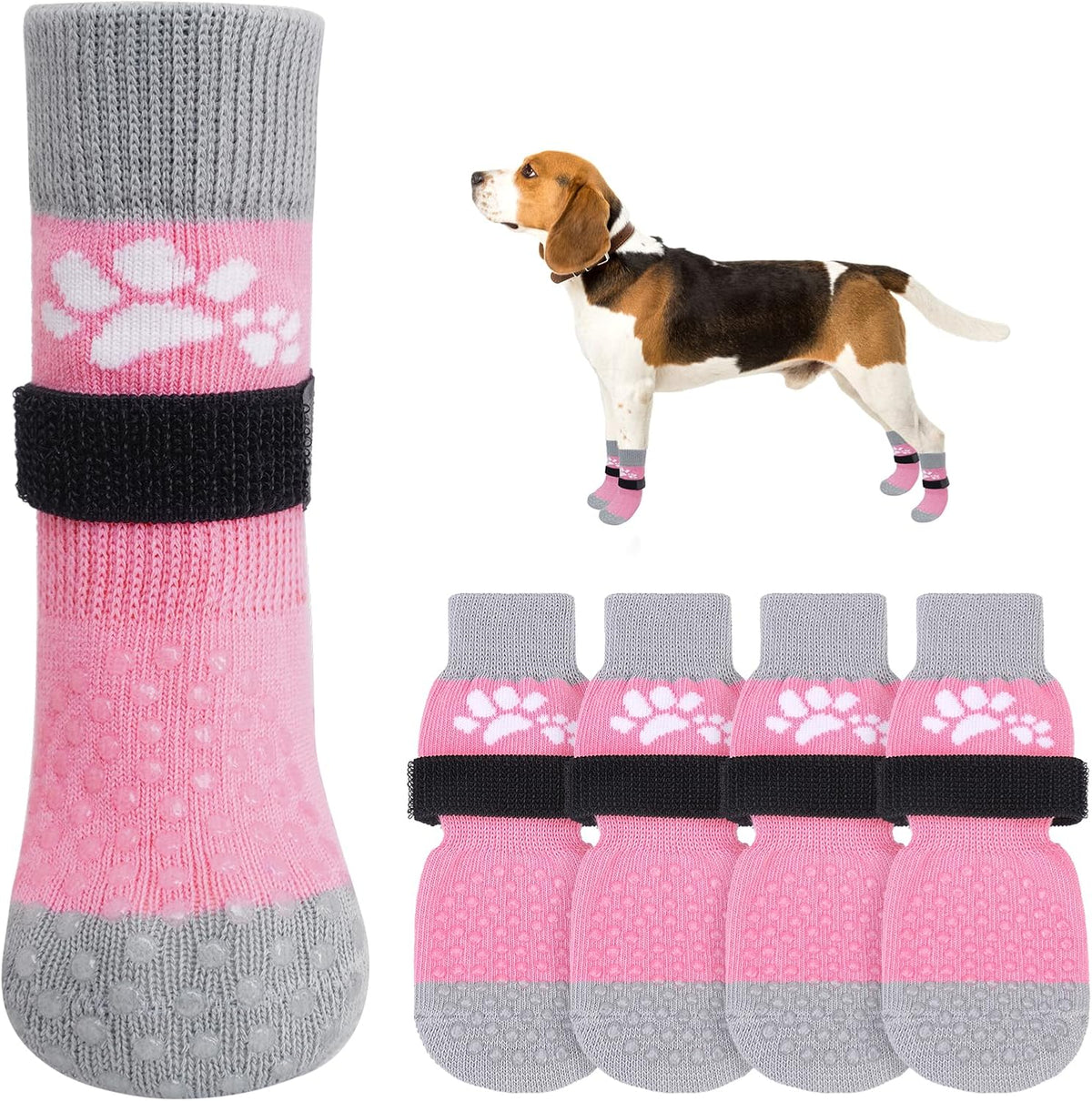SCENEREAL Anti Slip Dog Sock to Prevent Licking Paws for Hardwood Floors, Boots & Paw Protector Shoes for Hot/Cold Pavement with Grippers, Double Sides Grips for Small Medium Large Senior Dogs, S