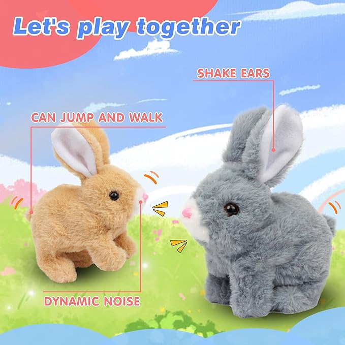 Hopearl Hopping Rabbit Interactive Electronic Pet Plush Bunny Toy with Sounds and Movements Animated Walking Wiggle Ears Twitch Nose Gift for Toddlers Birthday, Brown, 7''
