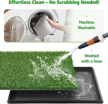 Large Dog Grass Pad with Tray 45"x29", for Indoor Outdoor Potty Training | Dog Litter Box, Easy to Clean, Pet Loo, Artificial Grass Patch, Washable Pee Pad, Ideal for Patio Balcony Apartment