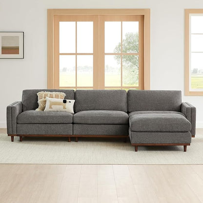 CHITA Super Large Luxury L Shape Convertible Sectional Modular Sofa, Down Filled Modern Sofa with Ottoman, Deep Seat Cloud Couch, 118 inch Width, 4 Seat Couch with Solid Wood Leg, Grey