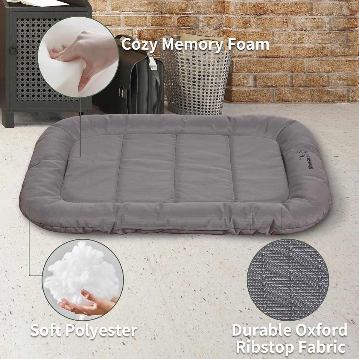 KHONSU PET Durable Dog Bed Tough and Tear Proof Dog Crate Bed, 800lbs Tear Strength PVC-Backed Waterproof Ped Bed Mat Indoor & Outdoor Use for Dogs up to 110 lbs