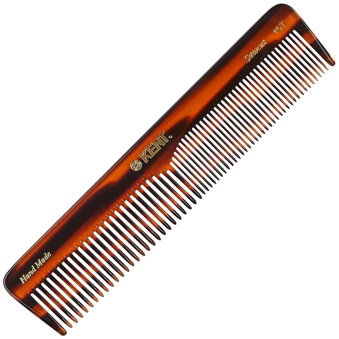 Kent 16T Tortoise Fine Tooth and Wide Tooth Comb for Daily Grooming, Styling Comb for All Hair Types, Wet or Dry Hair Detangling Combs for Men and Women,Saw Cut Hand Polished, Made in England