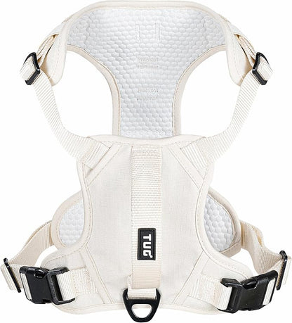 TUG No-Pull Dog Harness, 2 Leash Clips + Padded Handle (Medium, Cream) | Water-Resistant Padded Interior | No-Pull Front Clip | Padded Back Handle | Adjustable Straps