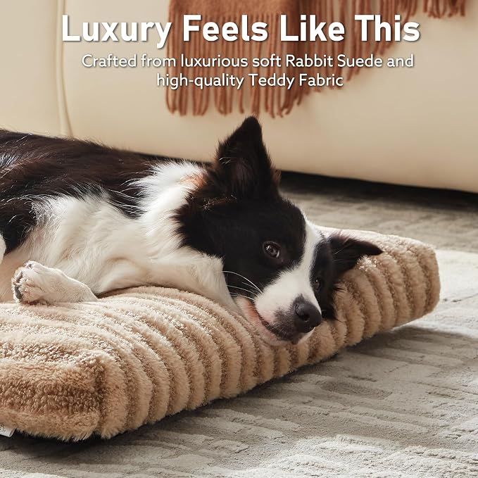 FURTIME Washable XXL Dog Bed for Extra Large Dogs, Giant Dog Crate Beds | Comfy Fluffy Kennel Pad Anti-Slip Pet Sleeping Mat, Machine Washable Dogs Pillow, 47"x29"x4", Brown
