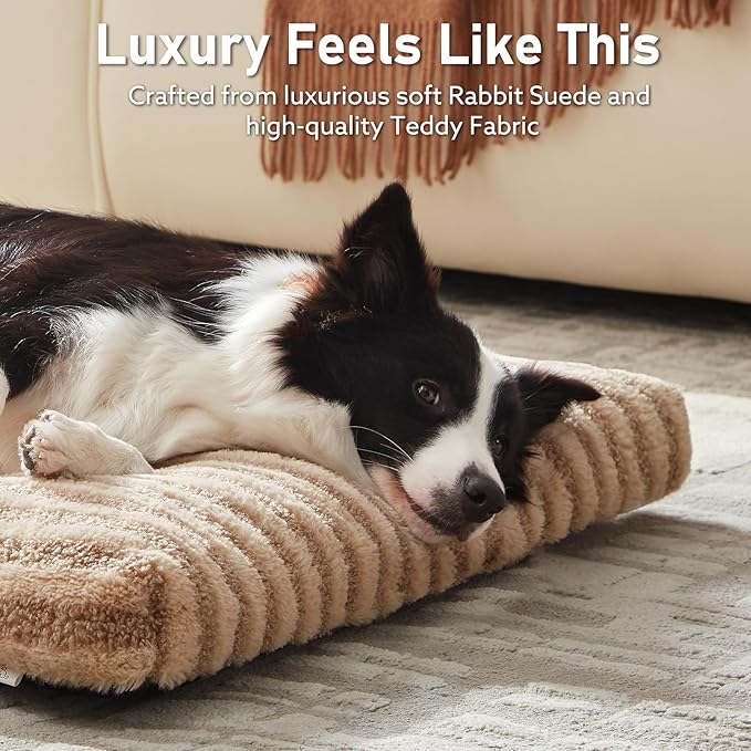 FURTIME Washable Dog Bed Large Sized Dogs, Deluxe Medium Dog Crate Beds | Comfy Fluffy Kennel Pad Anti-Slip Pet Sleeping Mat, Machine Washable Dogs Pillow, 35"x23"x3.5", Brown