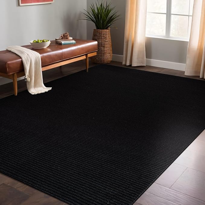 Non Slip Black Solid Rubber Back Thing Rug for Living Room 3x5 Area Rugs for Kitchen, Rugs for Bedroom, Stain Resistant Easy Cleaning Non Shedding Carpet Black 3 x 5