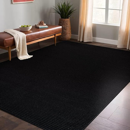 Non Slip Black Solid Rubber Back Thing Rug for Living Room 3x5 Area Rugs for Kitchen, Rugs for Bedroom, Stain Resistant Easy Cleaning Non Shedding Carpet Black 3 x 5