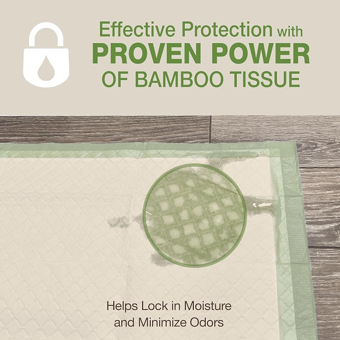 Four Paws Wee-Wee Superior Performance Eco Bamboo Dog Pee Pads, 50 Count | Earth friendly, bleach-free, dye-free, dog & puppy potty training pads, leak-proof, 24-hour protection pee pads, 22" x 23"