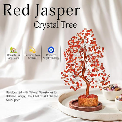 YATSKIA Red Jasper Crystal Tree of Life - Crystals and Stones - Home Office Decor - Desk Accessories - Bonsai Tree - Gemstones and Crystals