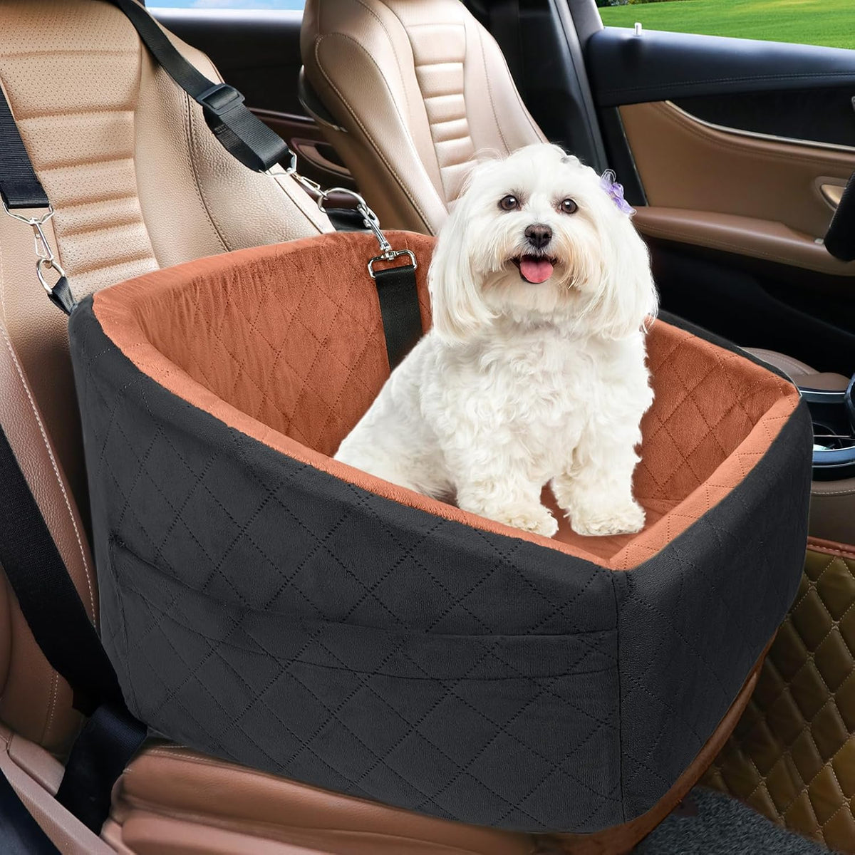 Dog Car Seat for Small Medium Dogs,Detachable Washable Dog Booster Seat Under 30lbs, Pet Car Seats Travel Bed with Storage Pockets and Safety Belt(Black/Z)