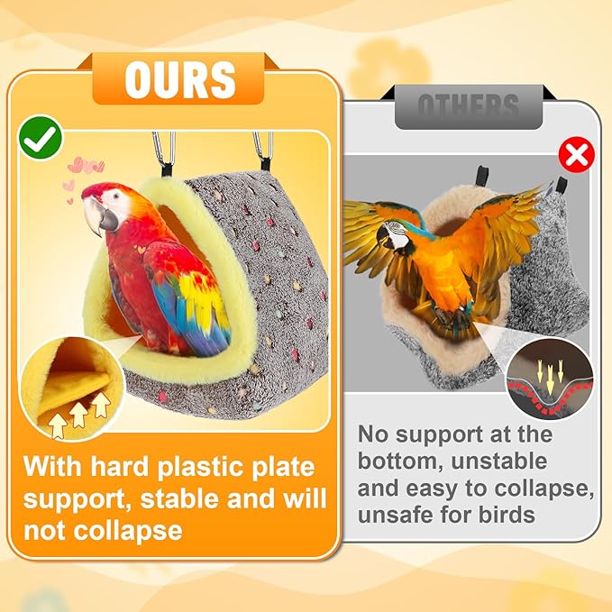 MEWTOGO Large Winter Warm Bird Nest for Cage - Comfortable Birds Bed with Support Plate, Hanging Shed Hideaway Hammock Hut Gift for Macaws African Grey Amazon Parrots