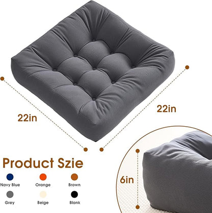 Tikuns Floor Pillows for Adults, 22 * 22 * 6 Inch Meditation Cushions, 22 * 22 * 6 Inch Large Square Sitting Cushion Living Room Memory Foam Pillow for Sitting (1, Grey, 22x22x6 Inch)