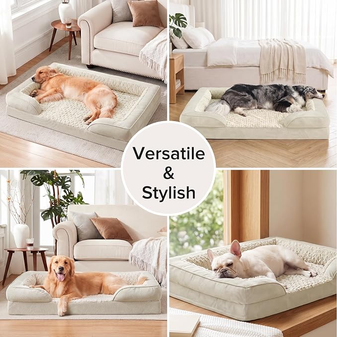 Jumbo Orthopedic Dog Bed for Extra Large Dogs, Waterproof, Egg-Crate Foam Dog Couch Bed with Washable Removable Cover, Waterproof Lining and Nonskid Bottom