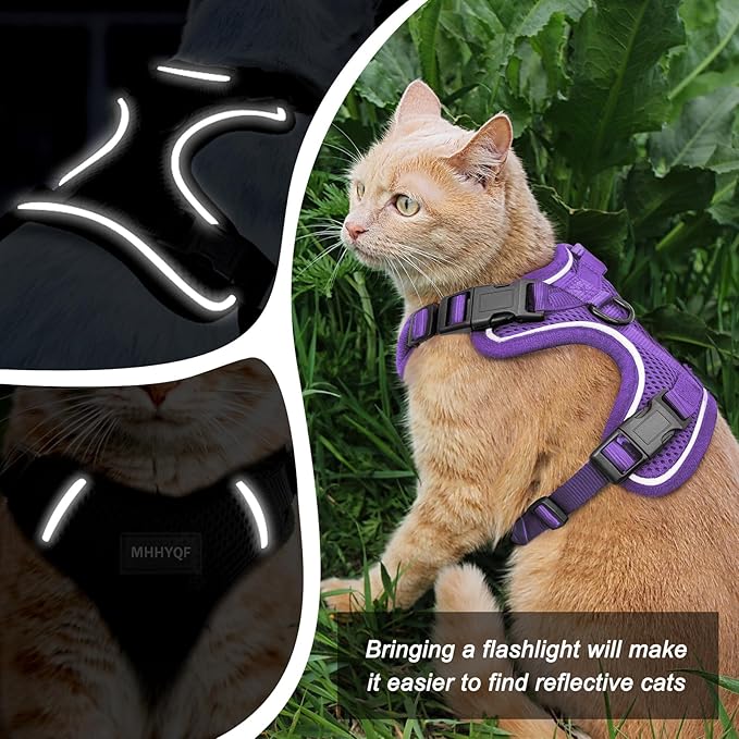 Cat Harness, Cat Harness and Leash for Walking, Escape Proof Soft Adjustable Vest Harnesses for Cats, Easy Control Breathable Reflective Strips Harness, Kitten Harness and Leash Set, Purple, S