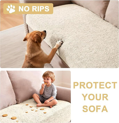 H.VERSAILTEX Non Slip Pet Couch Cover Chenille Dog Bed Protector Thick Soft Sofa Slipcover Pet Friendly Washable Couch Cushion Covers for Pets (30" x 70", Ivory)