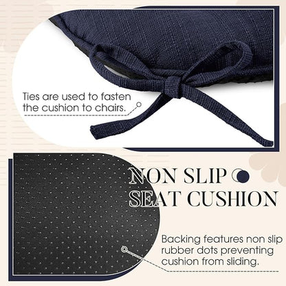 Basic Beyond Chair Cushions for Dining Chairs 4 Pack, Chair Cushion with Ties and Non Slip Backing, 15.5 x 15.5 inches Tufted Kitchen Chair Pads for Dining Chairs(Navy)