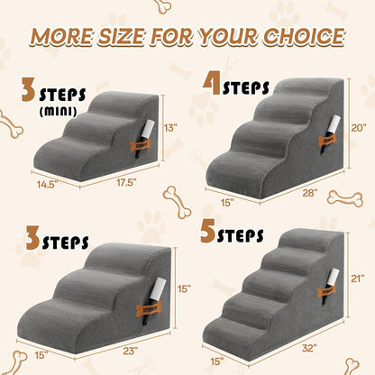 Romrol Dog Stairs Ramp for High Beds Couches, 33D High Density Foam Pet Steps with Durable Non-Slip Waterproof Fabric Cover, Dog Stairs for Small Dogs or Cats or Pets, 4-Step,Grey
